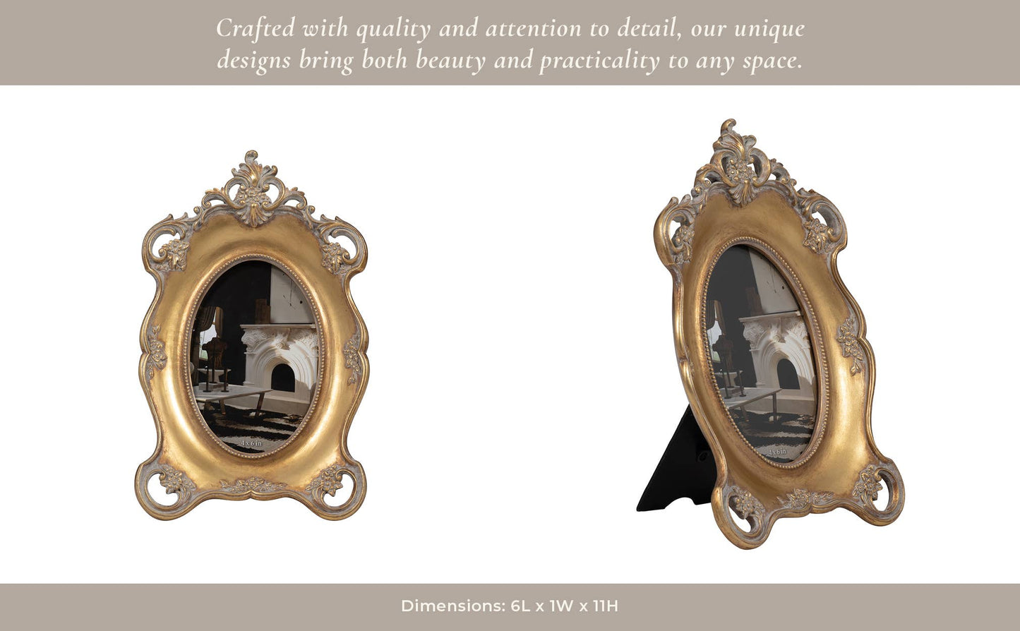 Gold Baroque Crown Oval Photo Frame