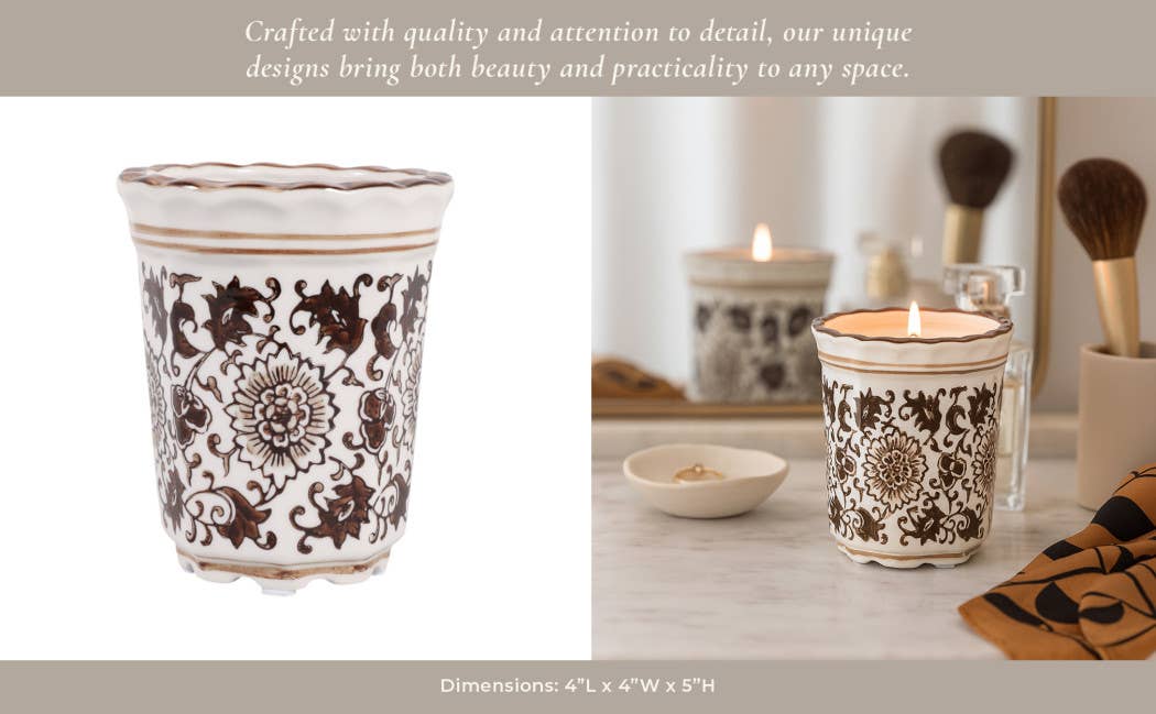 Scented Candle - Jasmine Brown and White Ceramic, 7 Oz
