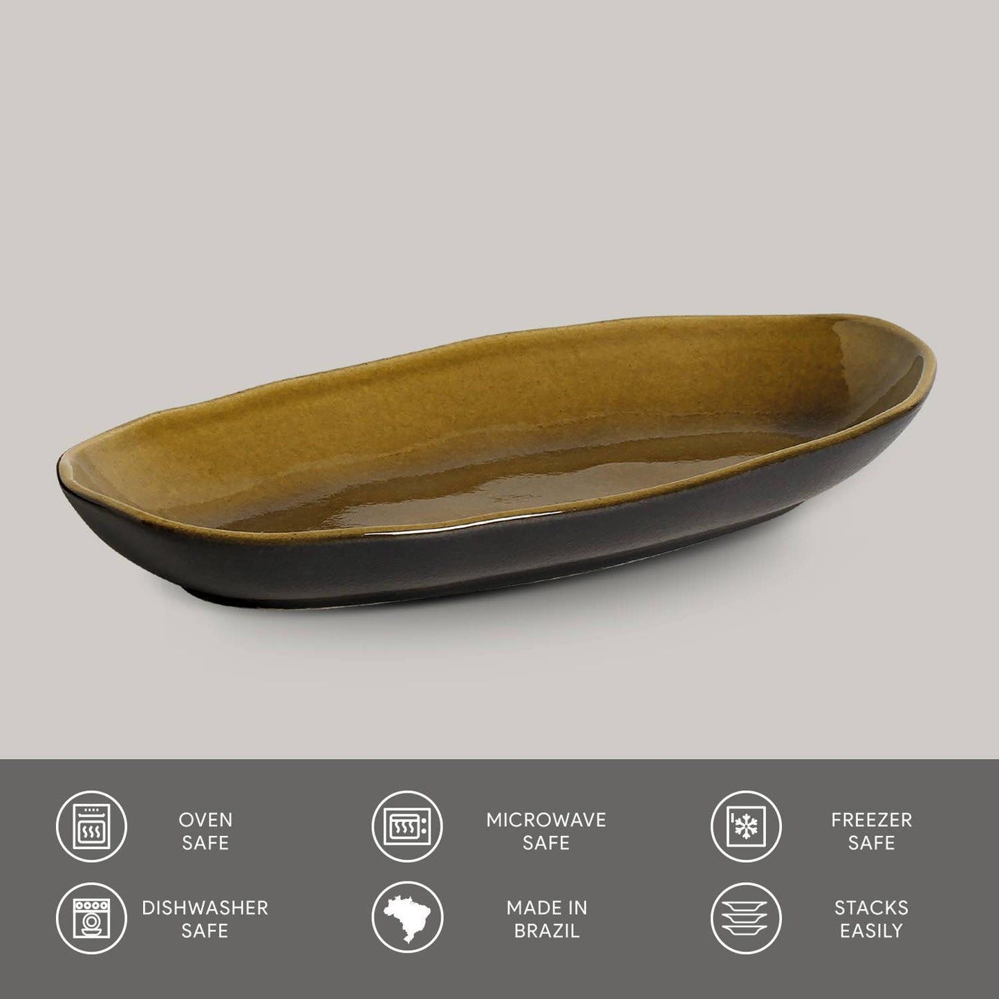 Deep Oval Platter Large Stoneware 12.6 x 6.3" Amber: Yellow / Stoneware