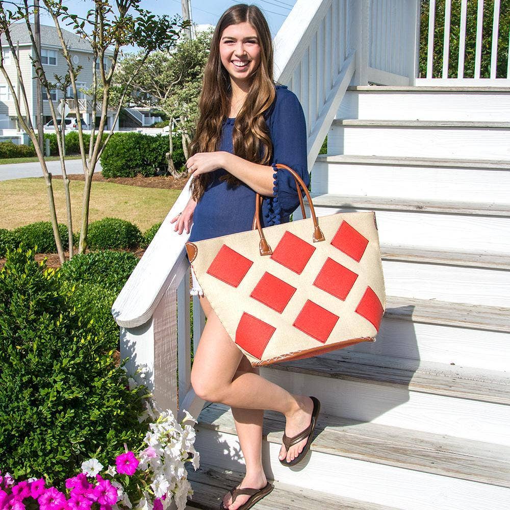 Turquoise: Straw Diamond Tote Bag