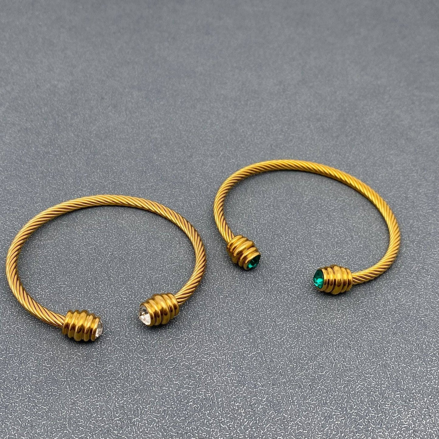 Inlaid Zircon18K Gold Plated SS Spiral Cuff - FGS