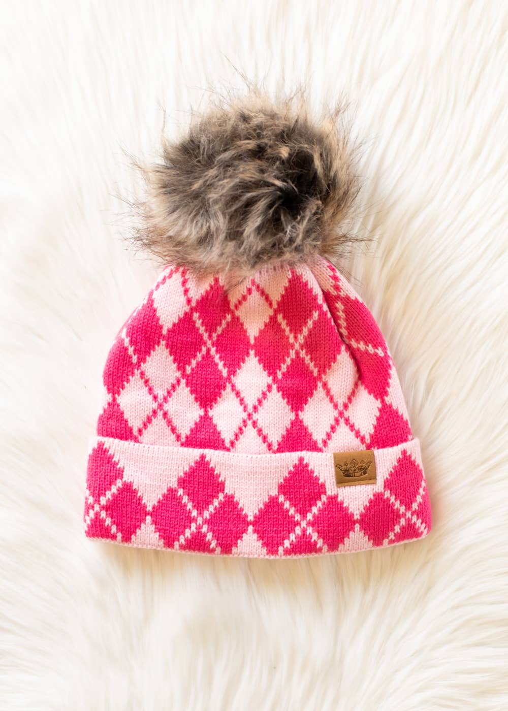 Pink & Blush Argyle Pattern Pom Hat