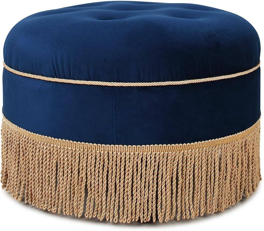 Olive Green: 24" Round Upholstered Accent Ottoman