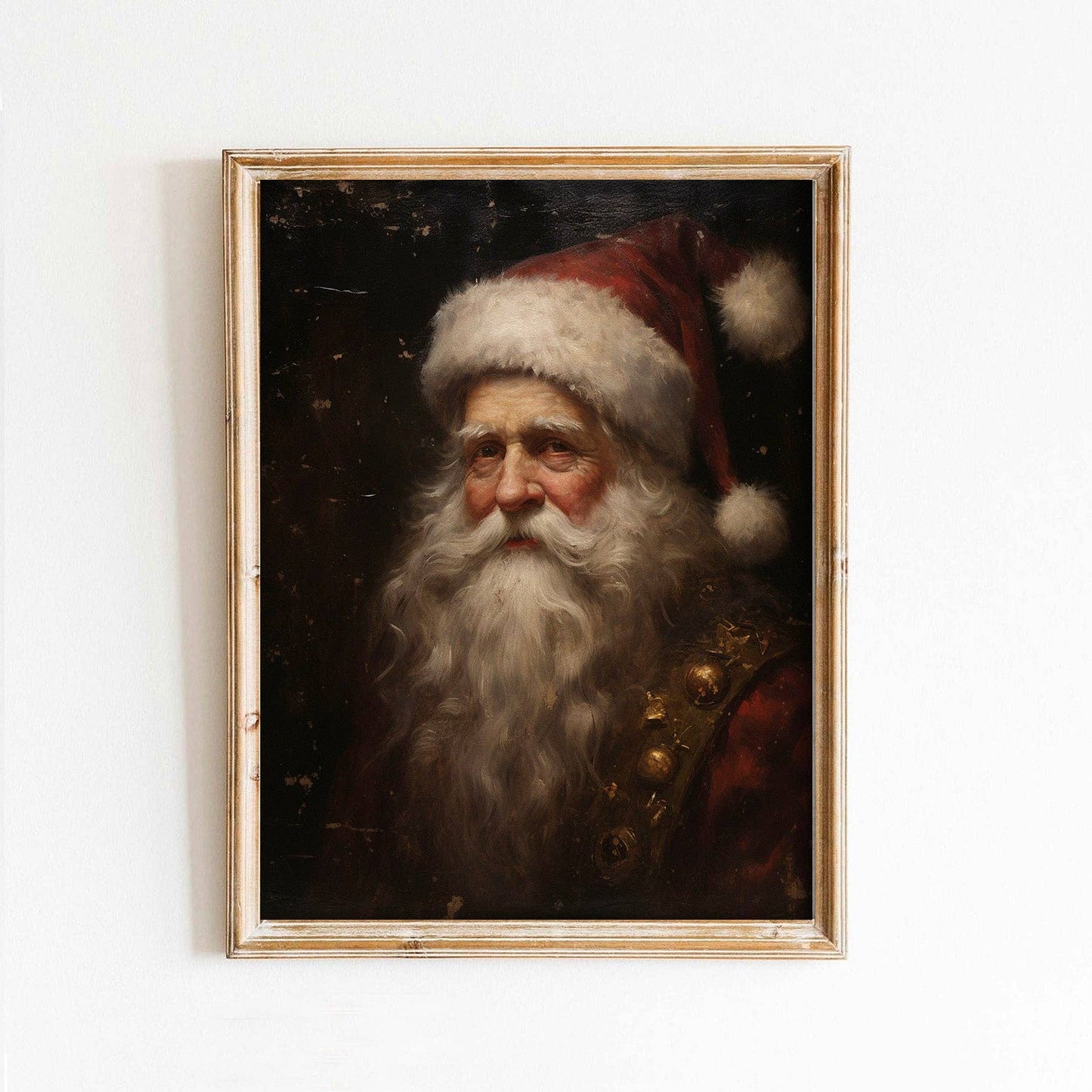 Victorian Santa Claus Portrait on Black Christmas Art Print