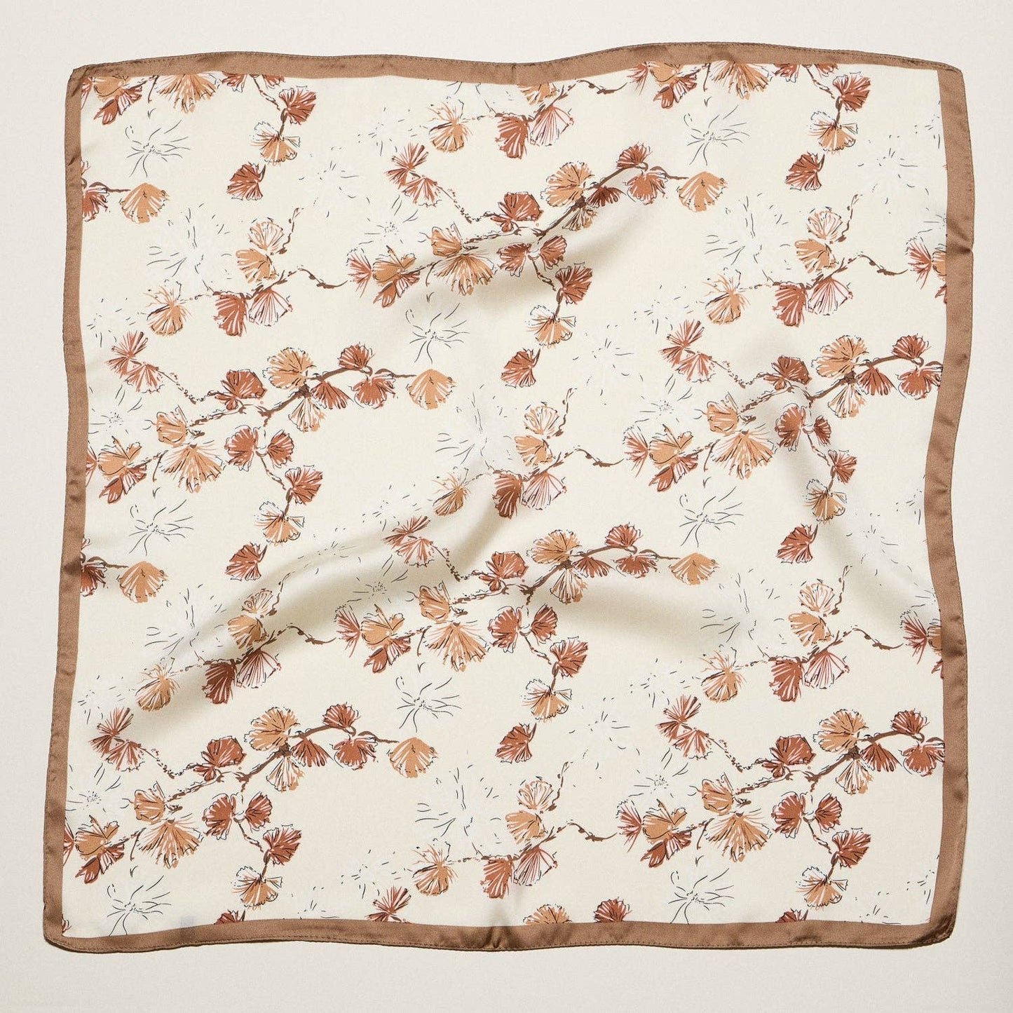 Delicate Floral Branch Square Scarf | Soft Botanical Print Silk-Feel Scarf: BK / ONE