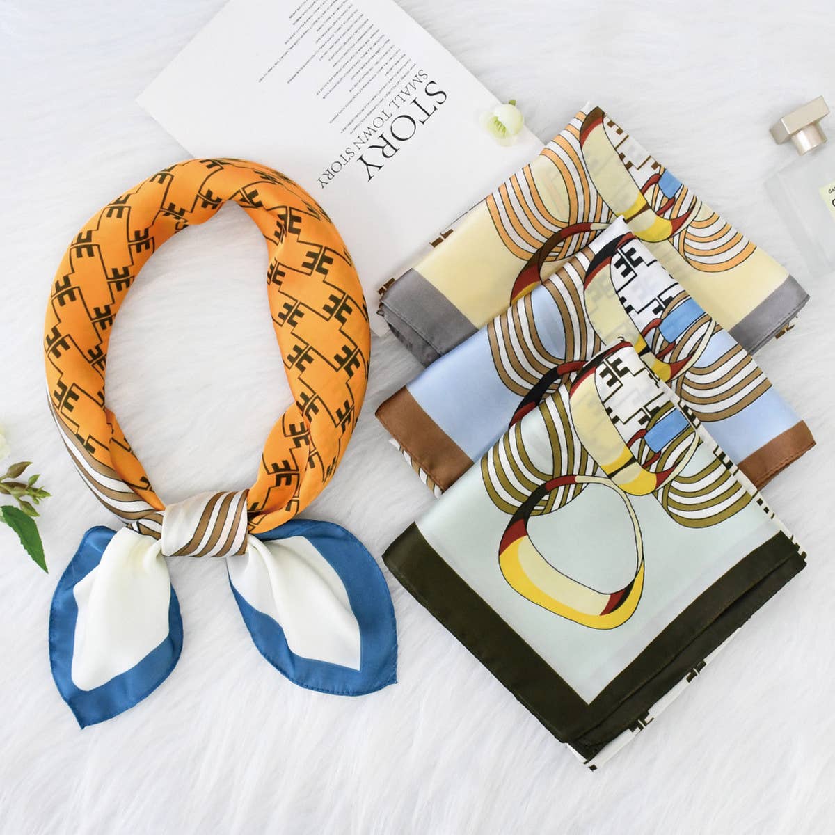 Chain Print Satin Square Scarf