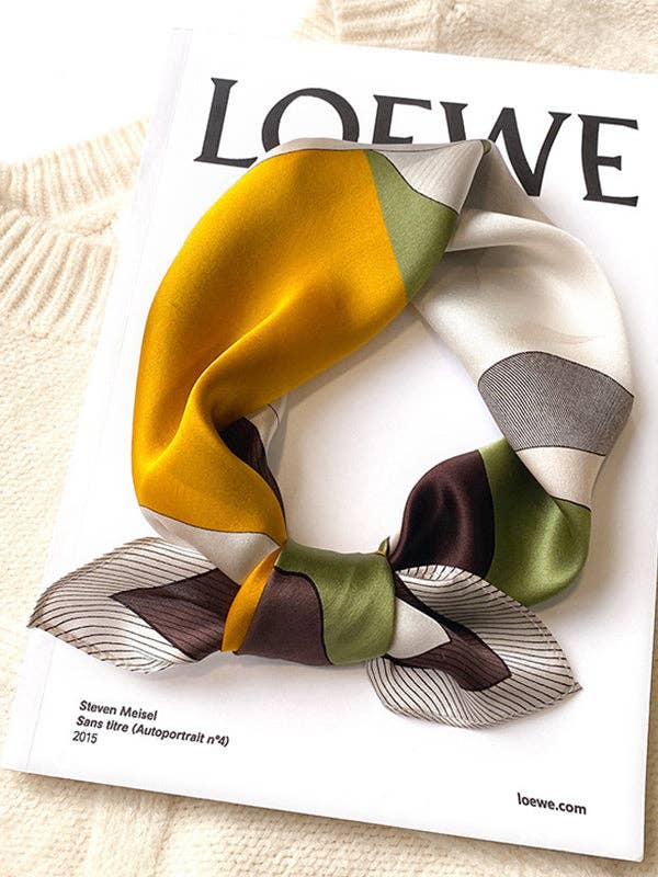 Green Square Printed Striped Scarf