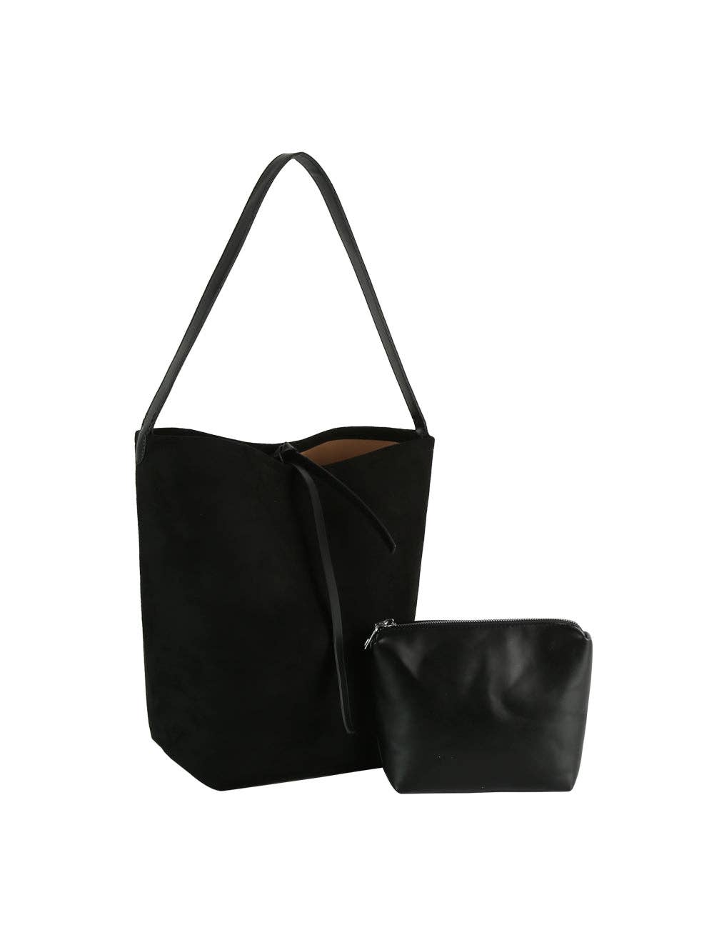 Black Suede Bucket Bag with Clutch