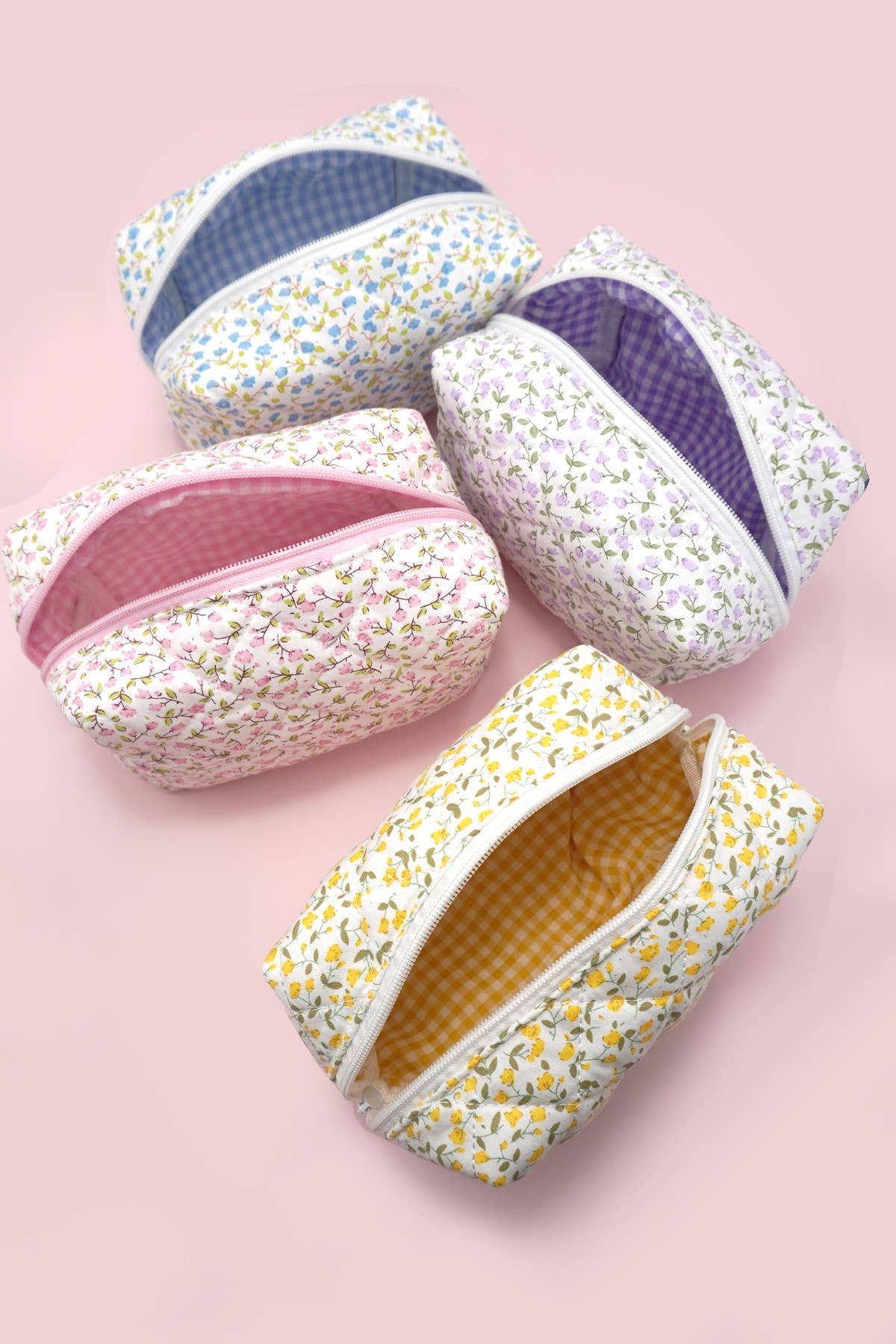 Yellow: QUILTED COTTON FLORAL COSMETIC POUCH BAG