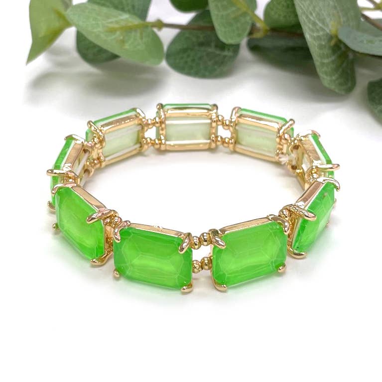 Rectangular Glass Crystal Linked Stretch Bracelet: ROSE-AB