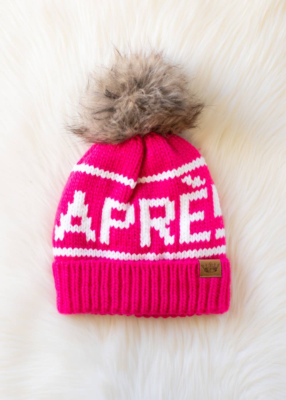 Pink & White Apres Pom Hat
