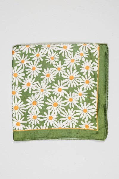 FLOWER SILKY FEEL BANDANA SCARF | GREEN