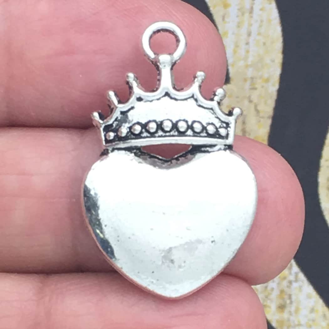 5 Silver Heart Crown Charm Pendant by TIJC