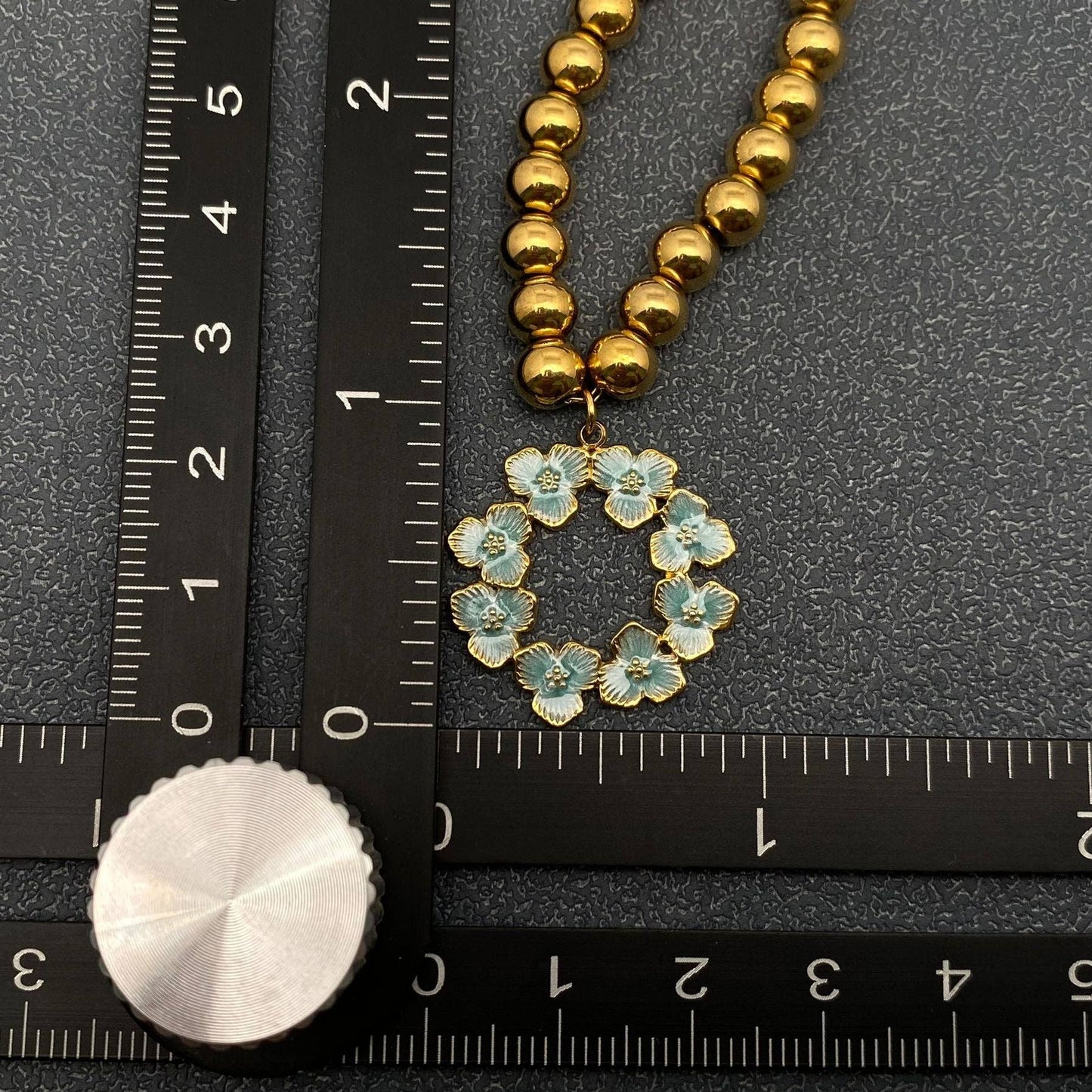 Blue Flower Ring Charm18K Gold Plated SS Necklace - FGS