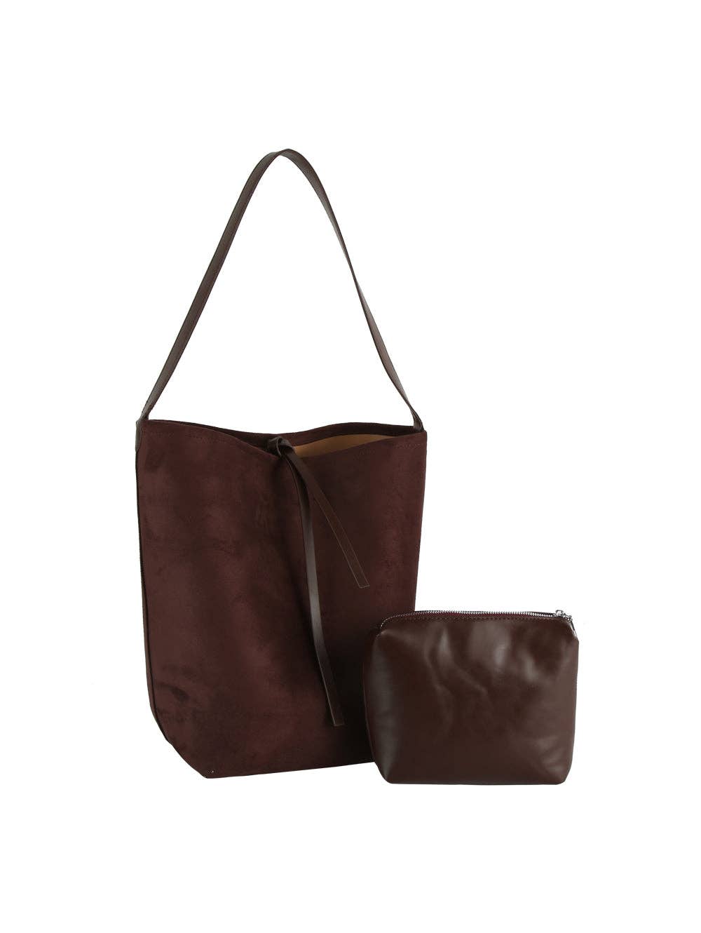 Black Suede Bucket Bag with Clutch