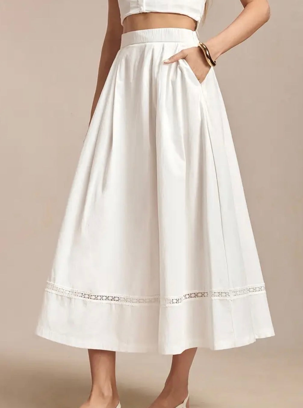 White Midi Skirt with Pockets