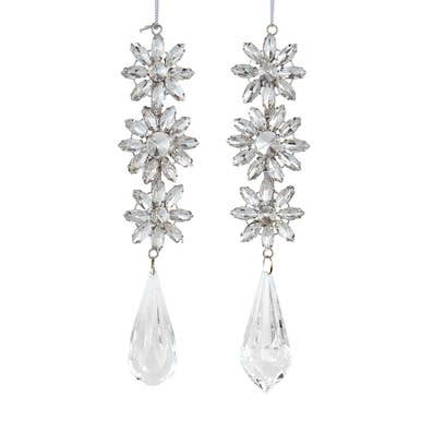 Snowflake With Clear Drop Ornaments, 2 Assorted