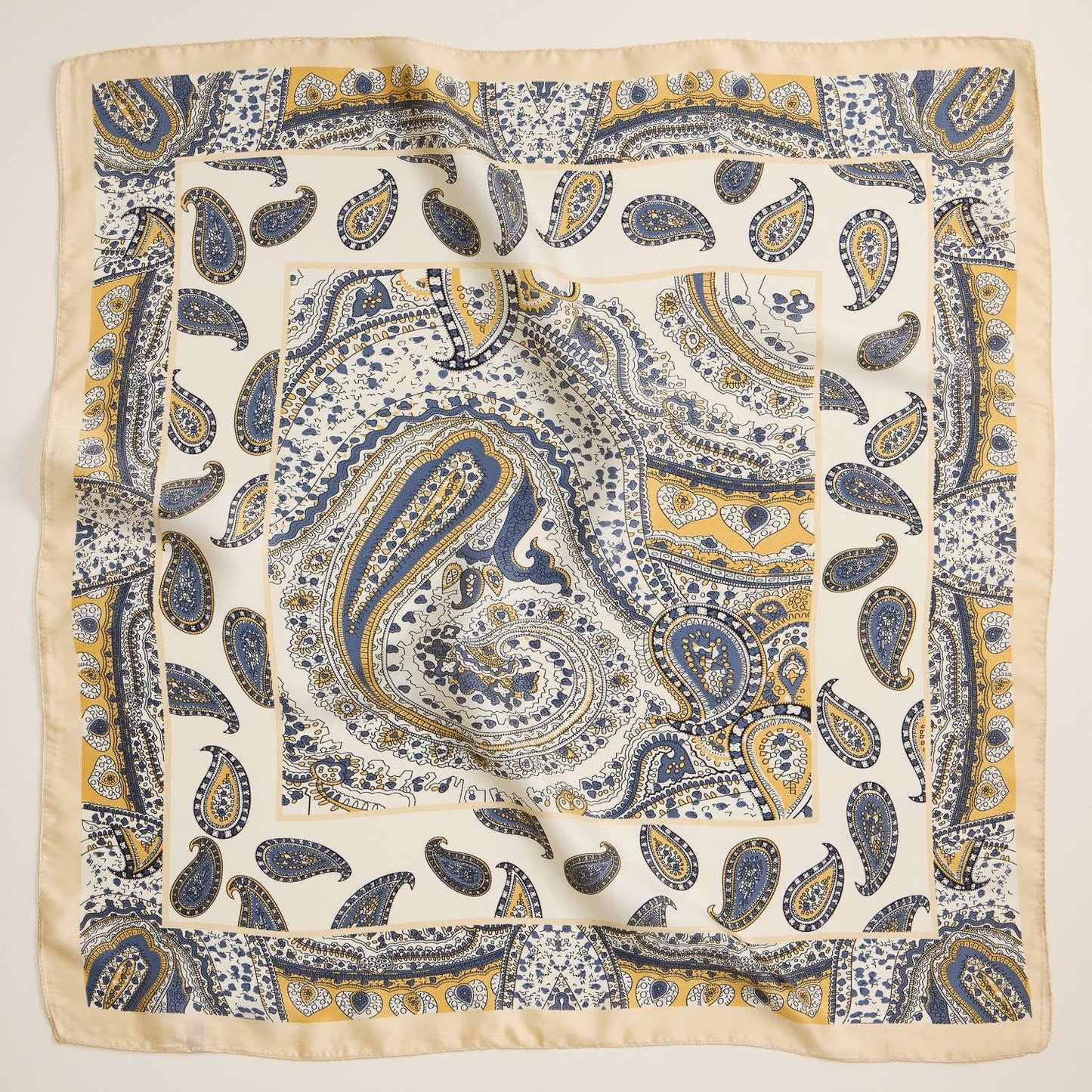 Boho Paisley Square Scarf | Lightweight Silk-Feel with Vintage-Inspired Design: Blue / One
