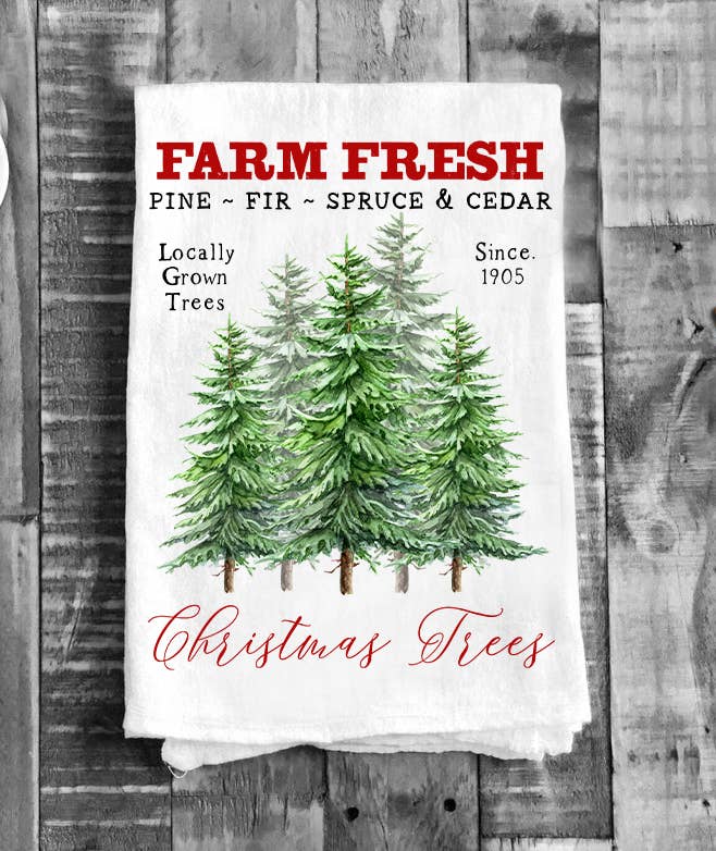 Christmas Trees Farm Fresh Flour Sack Tea Towel