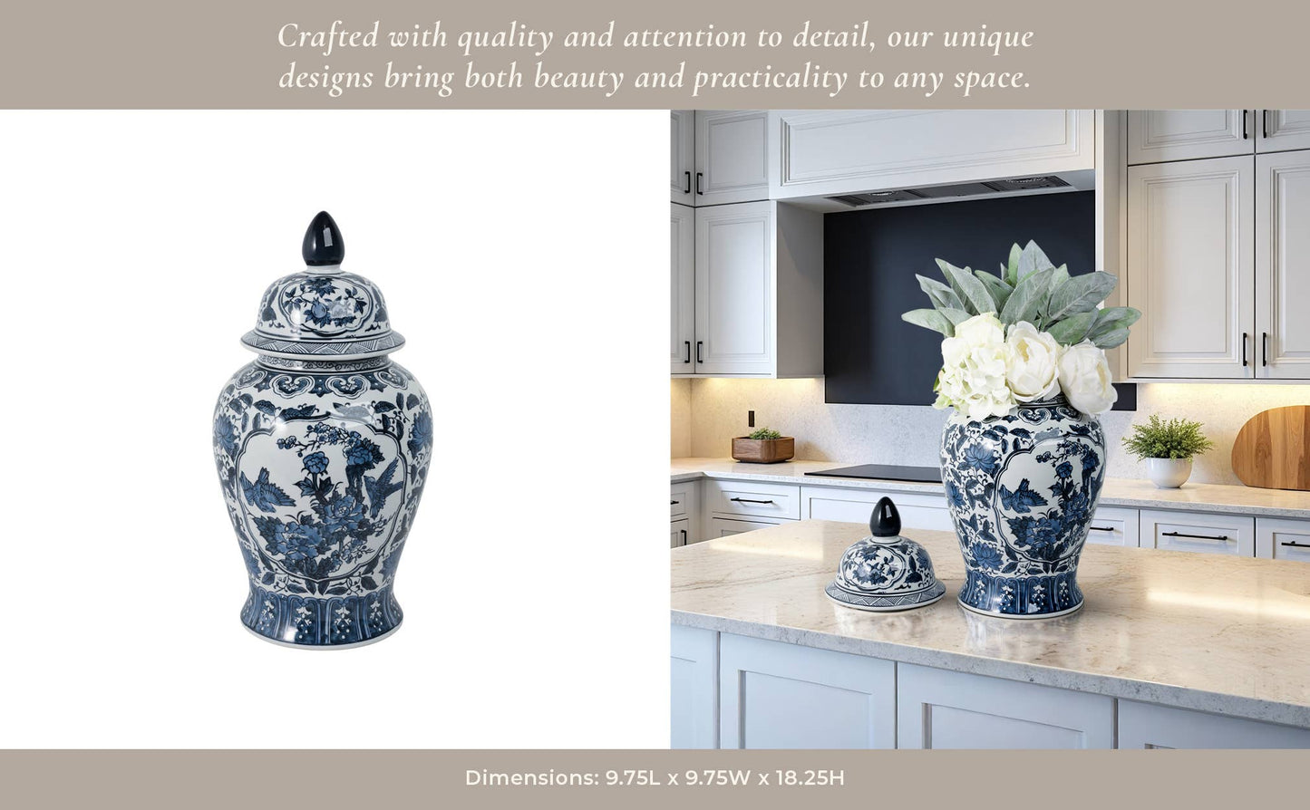 Large Blue & White Chinoiserie Lidded Jar-19 in