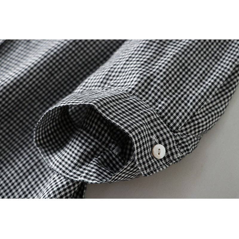 Short Sleeve Lapel A-Line Ramie Cotton Casual Retro Dress: BLACK / XL
