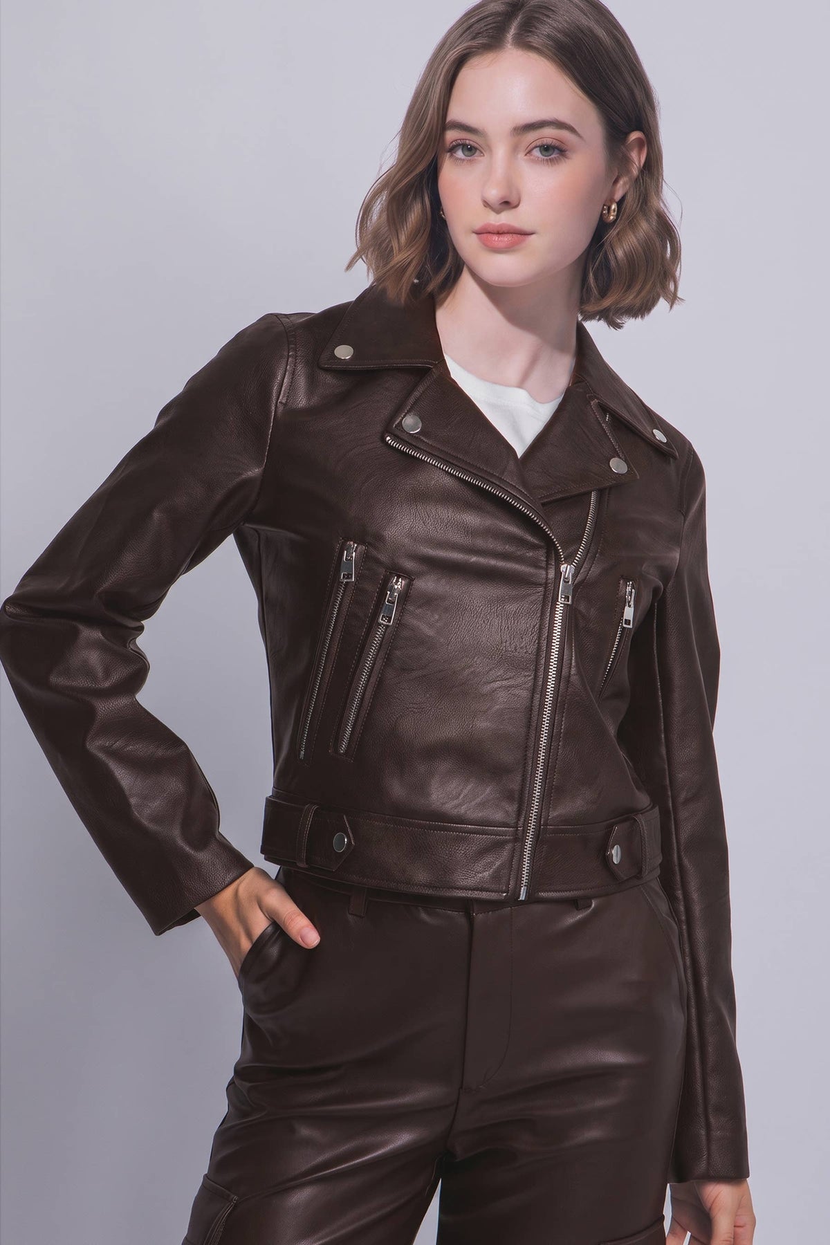 Espresso Faux Leather Moto Jacket