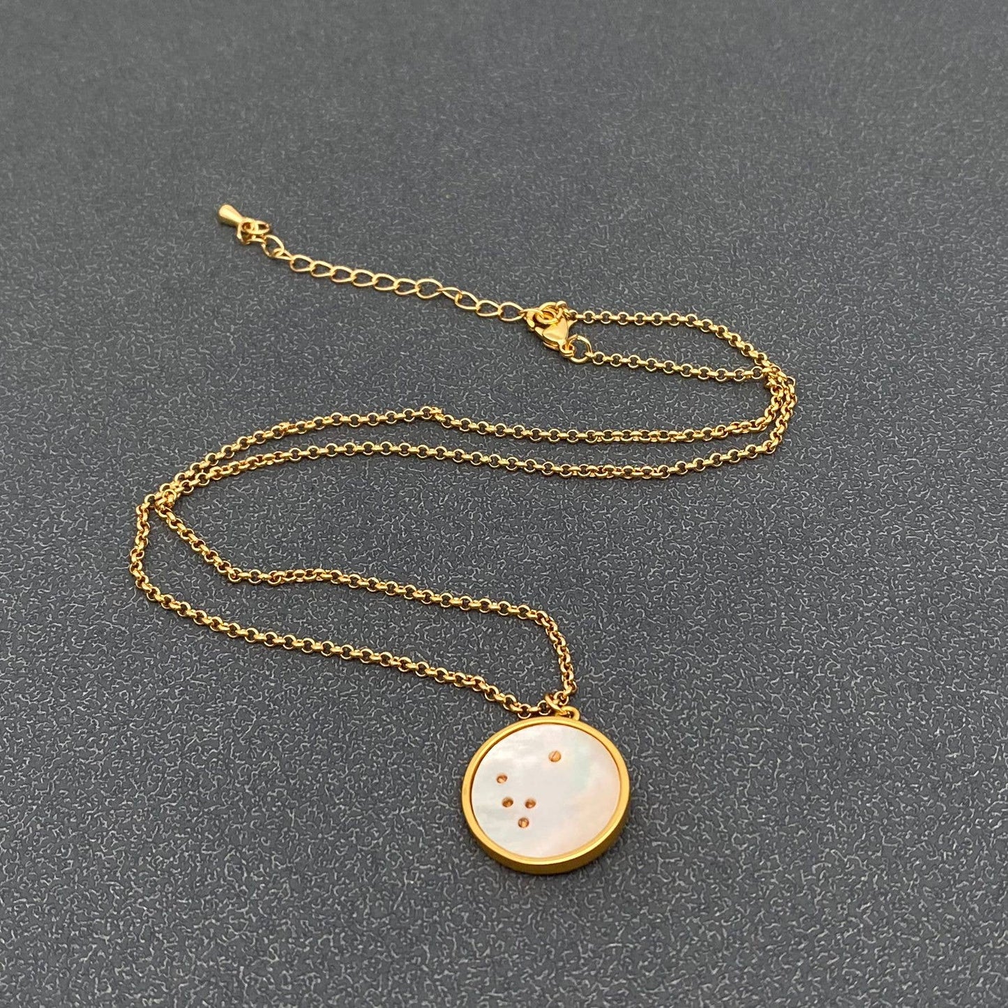 MS - Inlaid CZ & Shell 18K Gold Plated Moon Charm Necklace