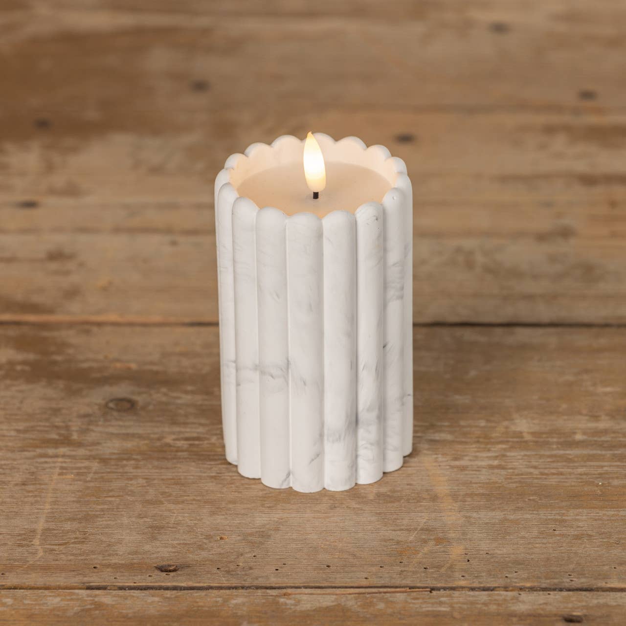 5" MARBLE CEMENT COLUMN 3D FLAME CANDLE