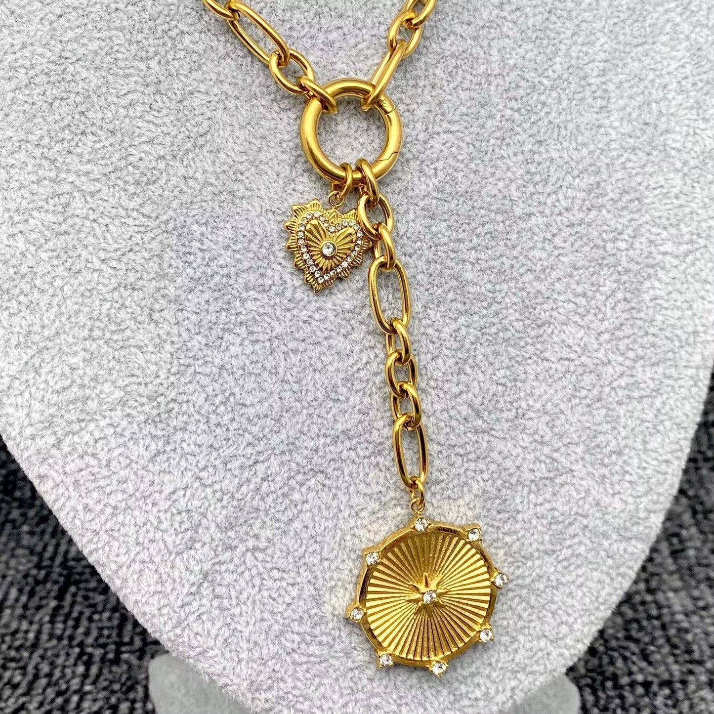 Sun & Heart Charm 18K Gold Plated S.Steel Y-neck Chain - FGS