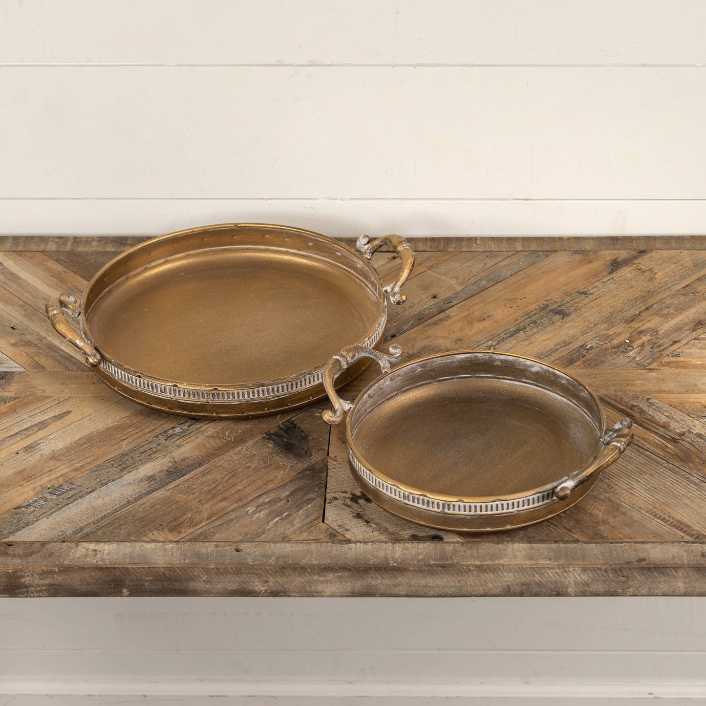 LARGE DETAILED GOLD TRAYS W/ HANDLES