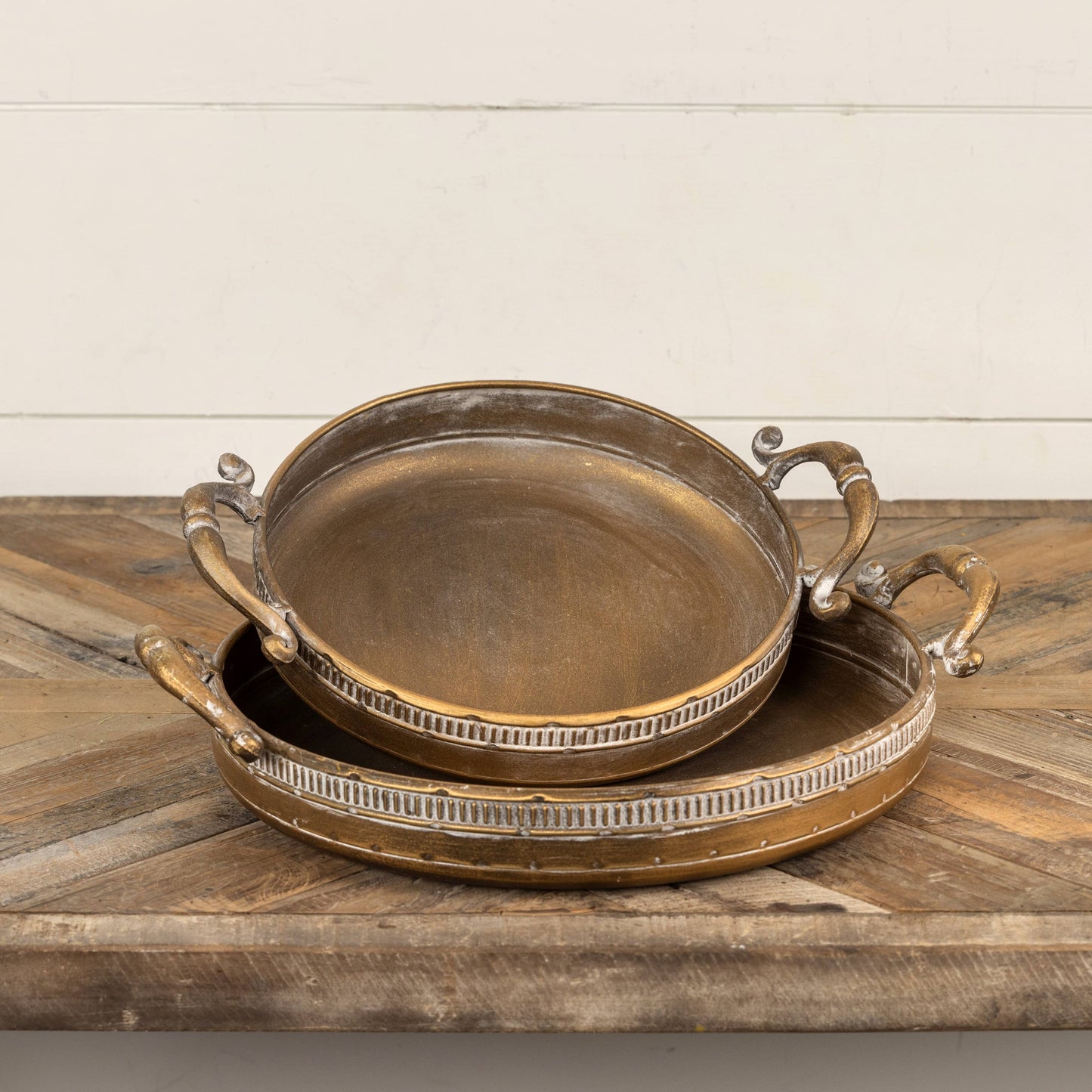 LARGE DETAILED GOLD TRAYS W/ HANDLES