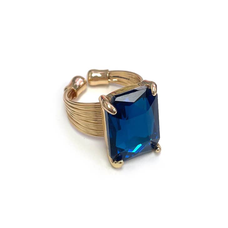 Square Glass Cushion Cut Cocktail Adjustable Wire Ring: ROSE-AB