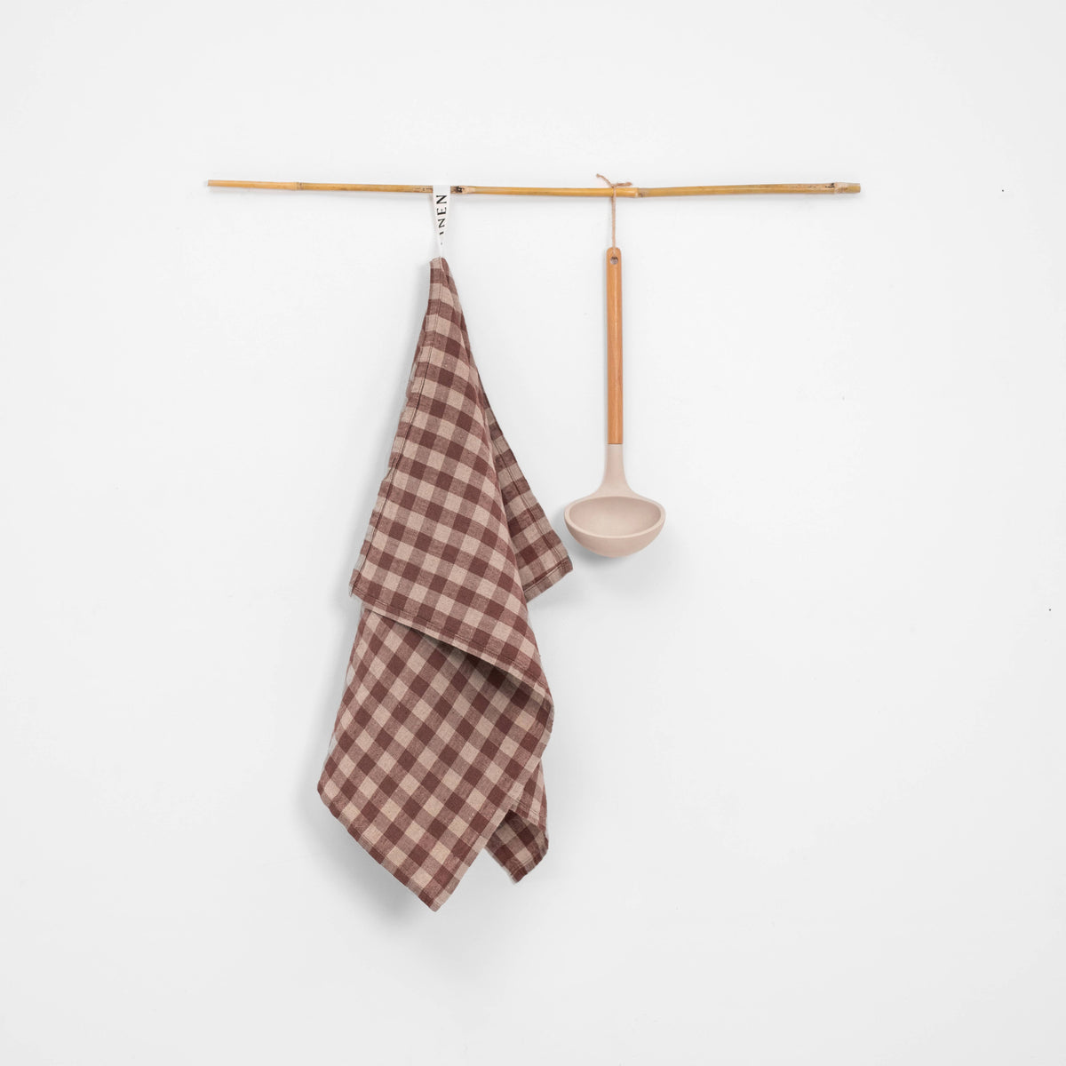 Chocolate Gingham Linen Kitchen Towel