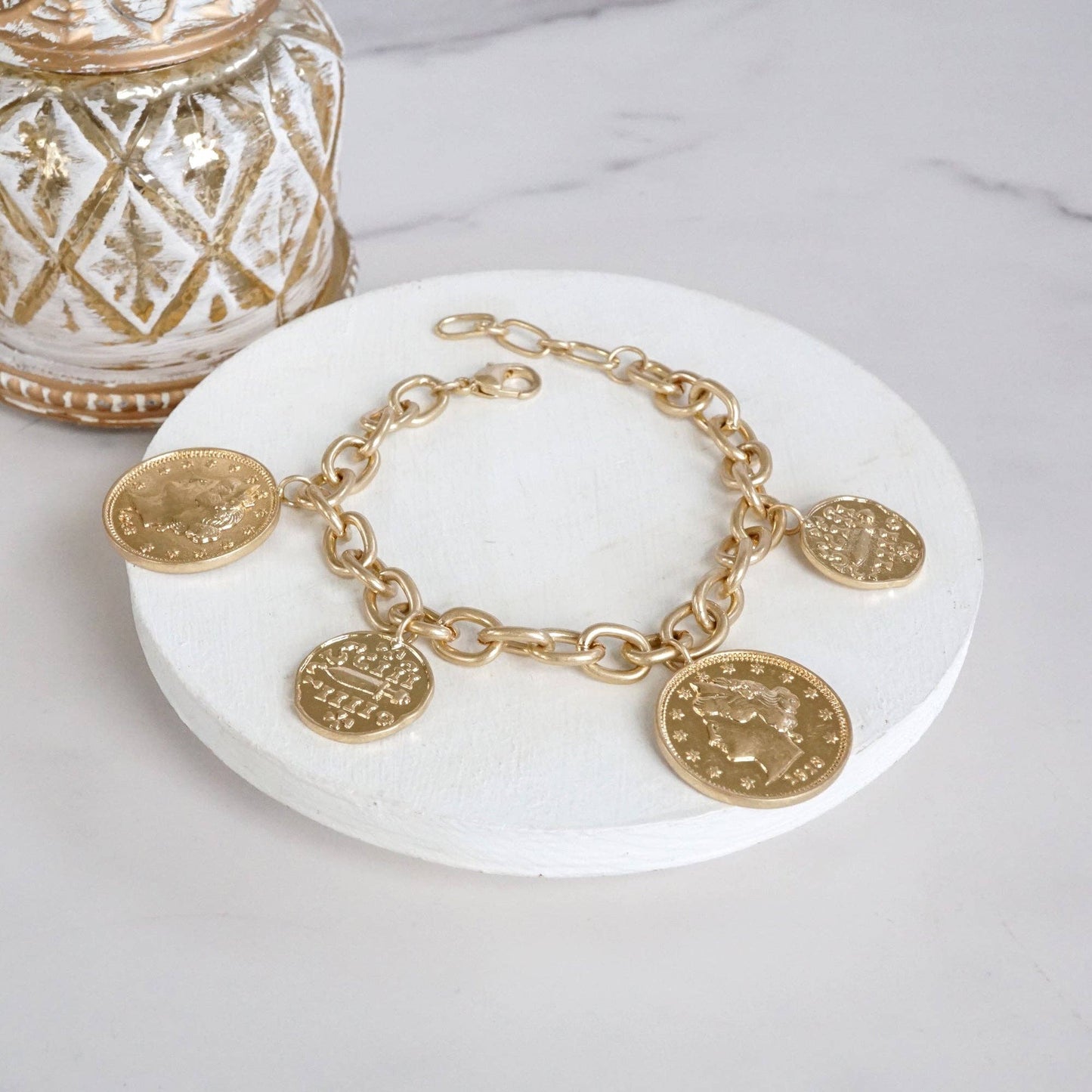 Boho Coin Charms Statement Necklace – Gold Tone