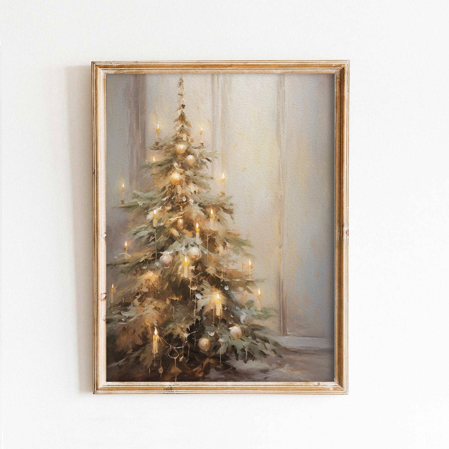 Vintage Candle Lit Christmas Tree Holiday Art Print: 8x10