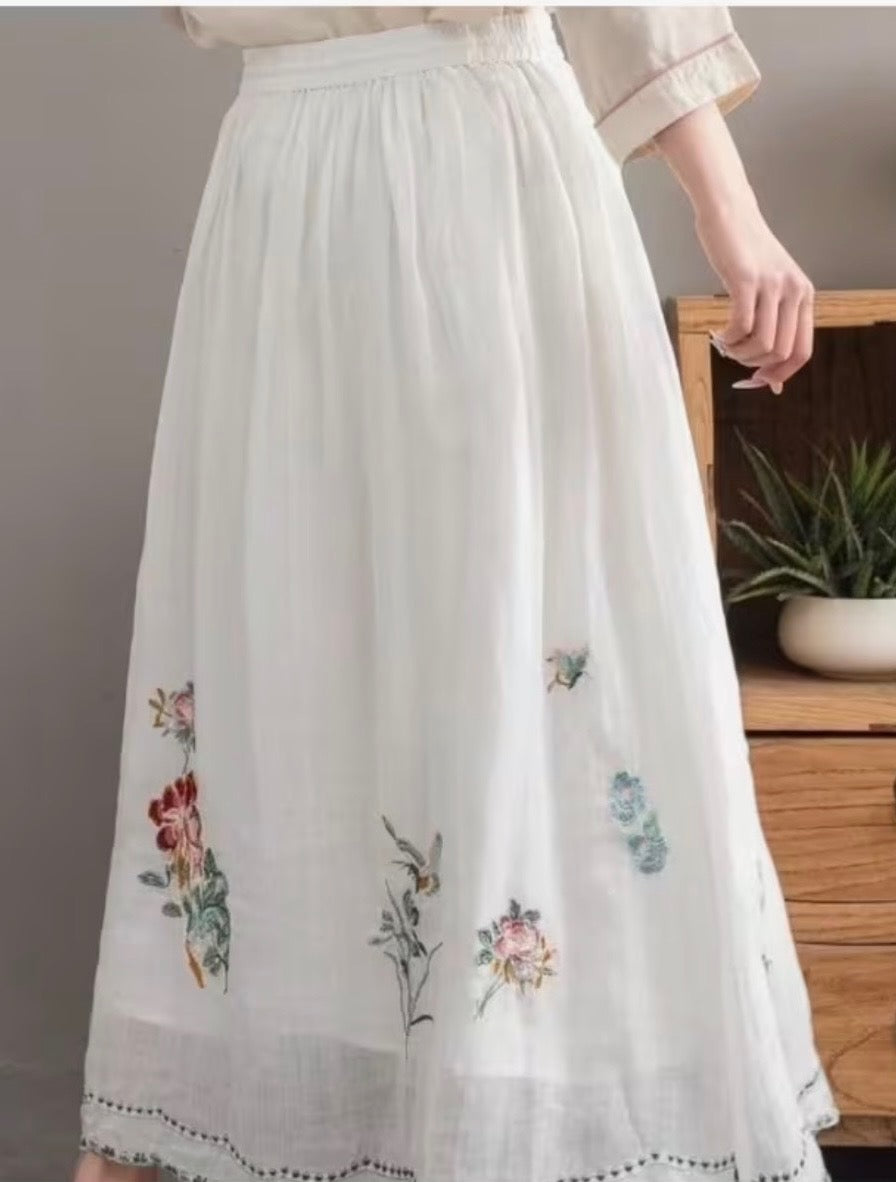 Embroidered Maxi Skirt- White