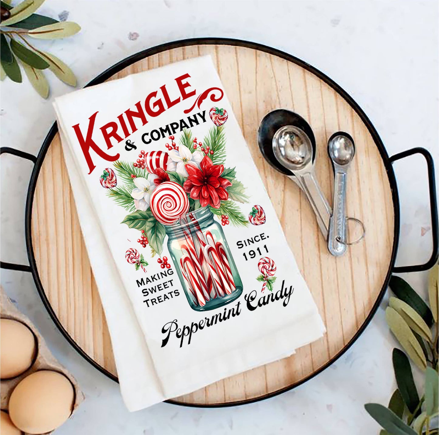 Christmas Kringle Peppermint Candy Tea Towel