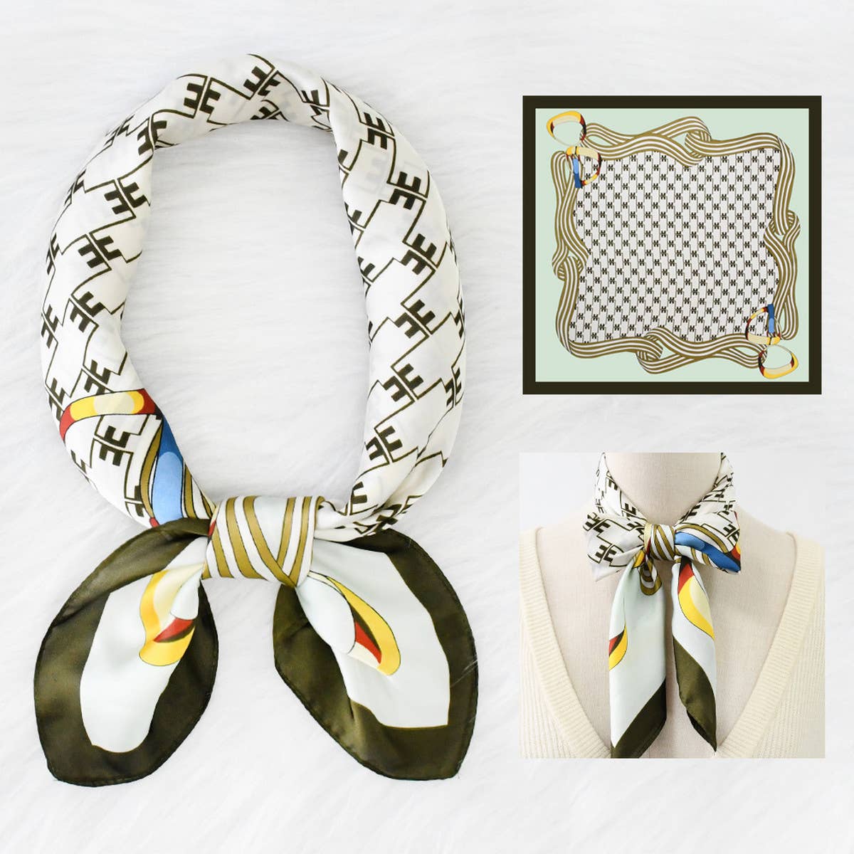 Chain Print Satin Square Scarf