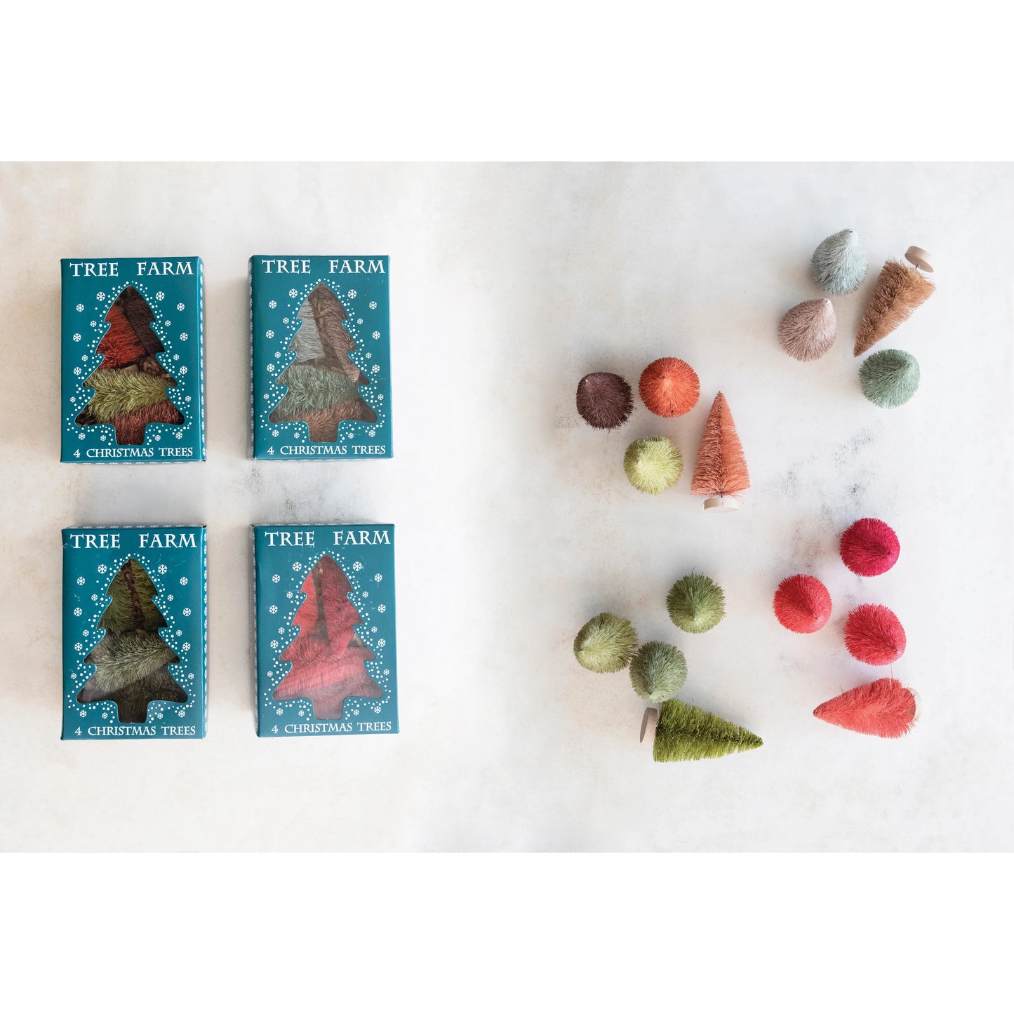 Sisal Bottle Brush Trees with Wood Base, Boxed Set of 4