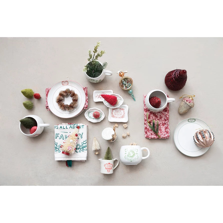 8" Round Stoneware Plate with Saying, White, Burgundy and Green, 4 Styles