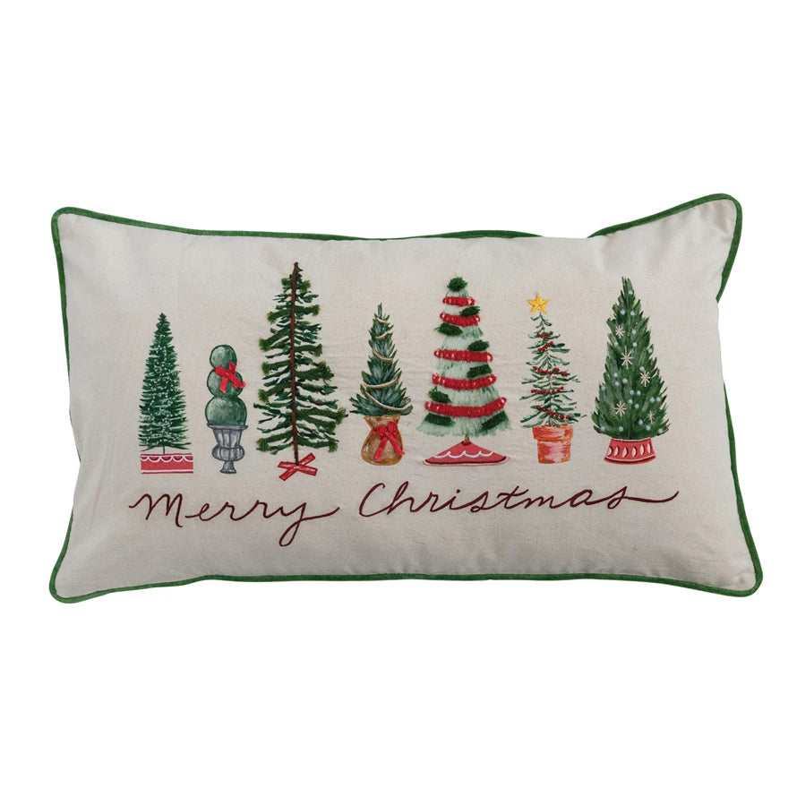 Pillow- "Merry Christmas" with Piping, Embroidery & Trees