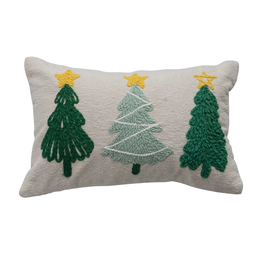 Christmas Trees Pillow Woven Blend Lumbar with Tufted & Embroidered