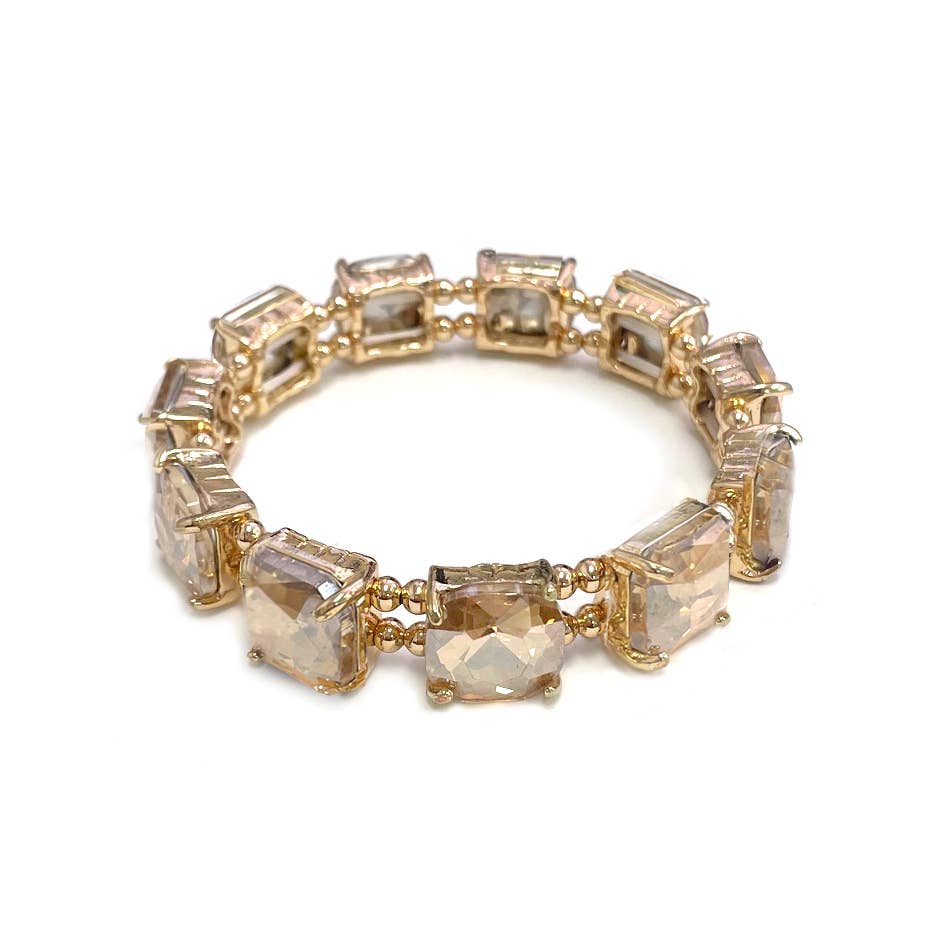 Cushion Cut Glass Crystal Linked Stretch Bracelet: MINT-AB