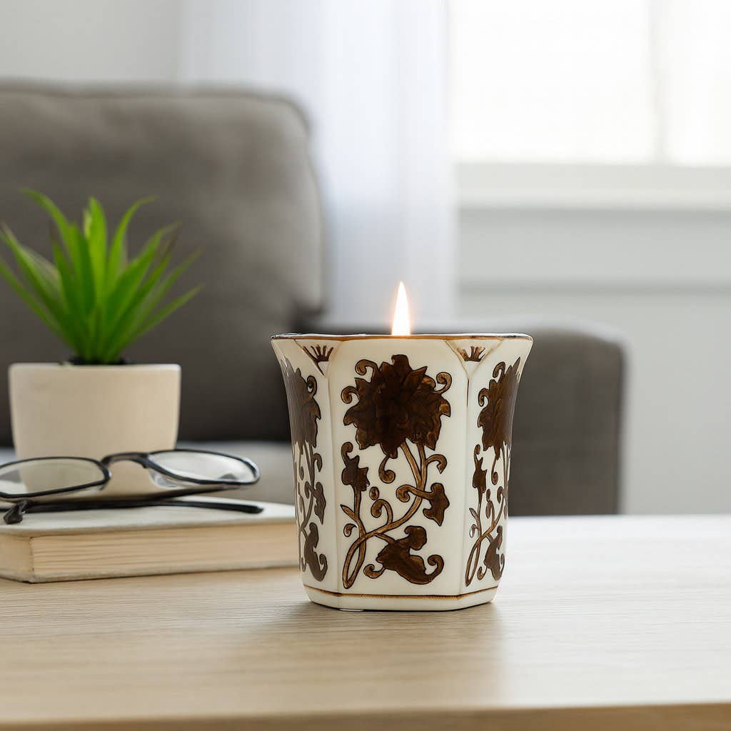 Scented Candle - Lavender Verbena Brown Ceramic Fluted, 6 Oz
