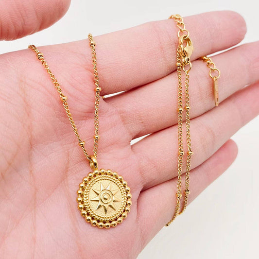 18K Gold Plated Stainless Steel Sun Pendant Necklace -FGS/MS