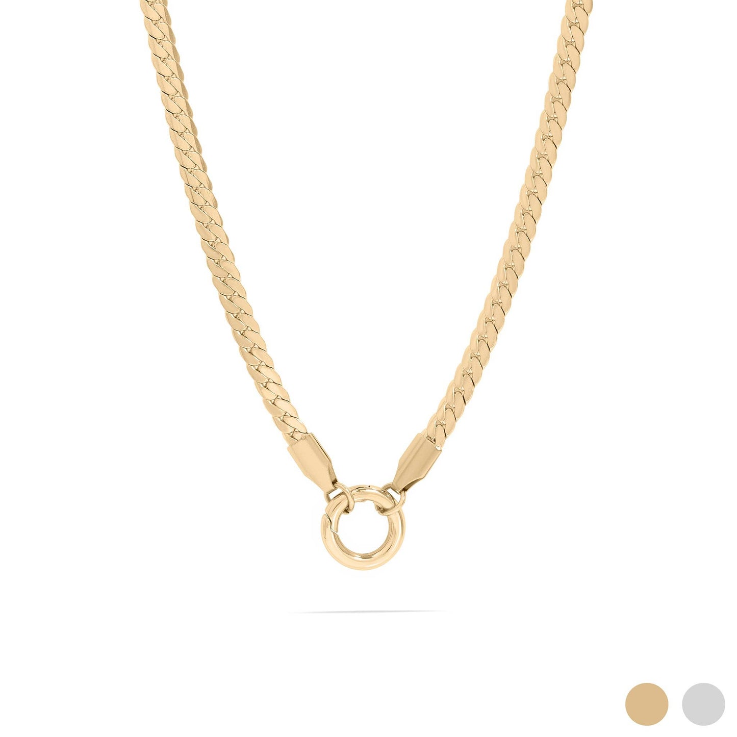 18K Gold PVD Stainless Steel Curb Charm Holder Necklace: Gold / 18'+2"