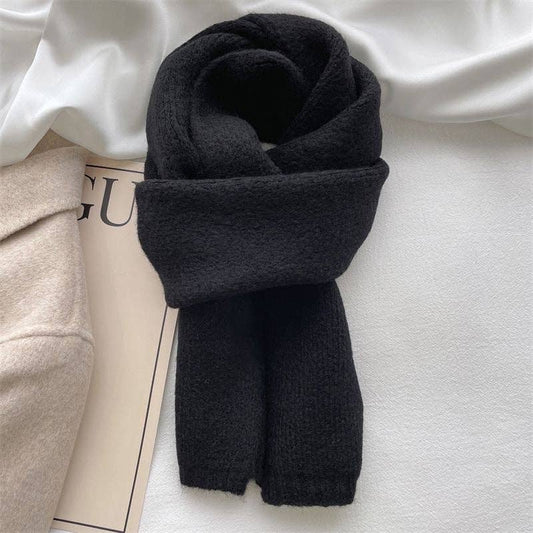 Black:Classic Solid Color Knitted Scarf: