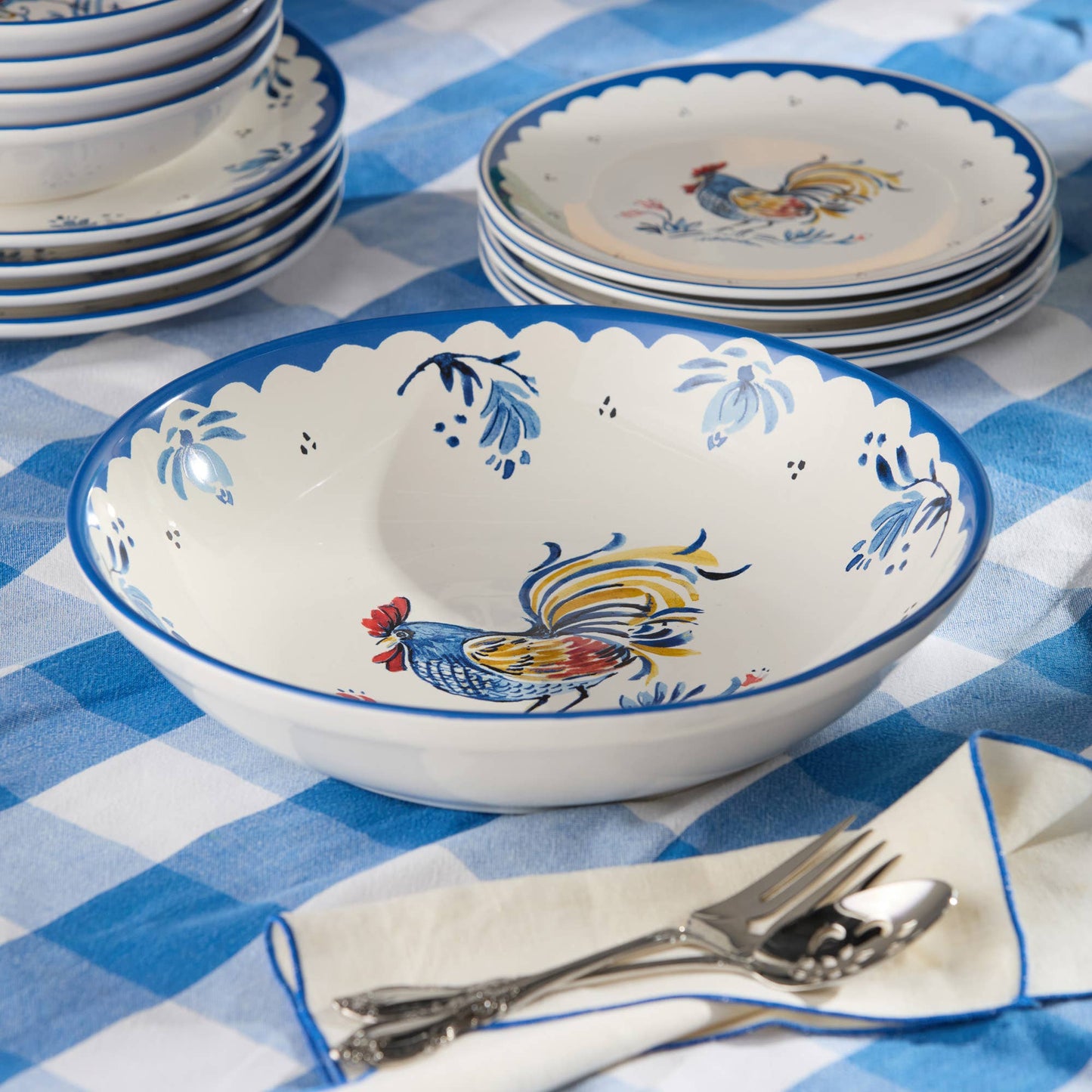 French Rooster Serving Bowl 13" x 3"