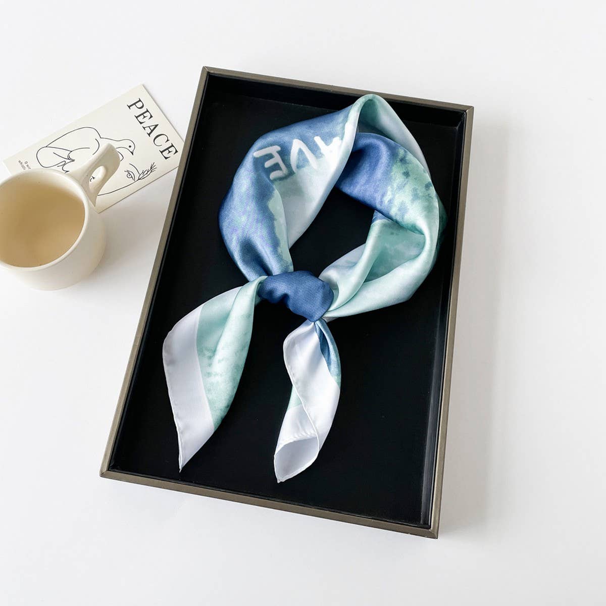 Letter Print Satin Square Scarf