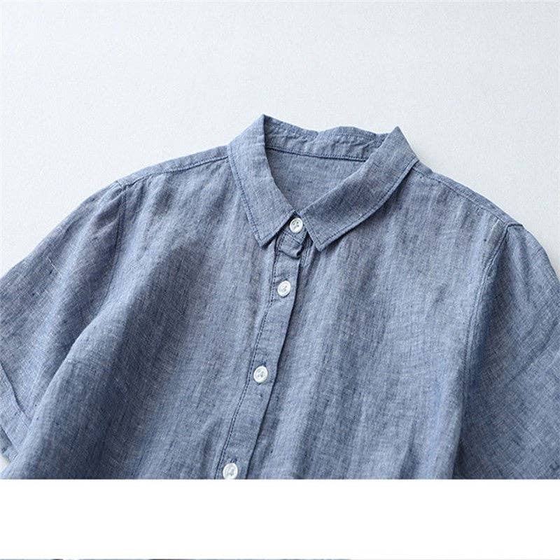 Half-Opening Buckle Waist Frenulum Polo Collar Mid Length Dress: DEEP SKY BLUE / M